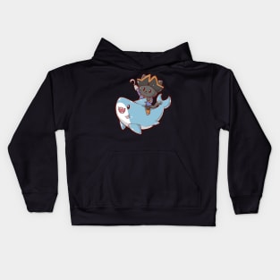 Cute Pirate Cat Rides Shark Kids Hoodie